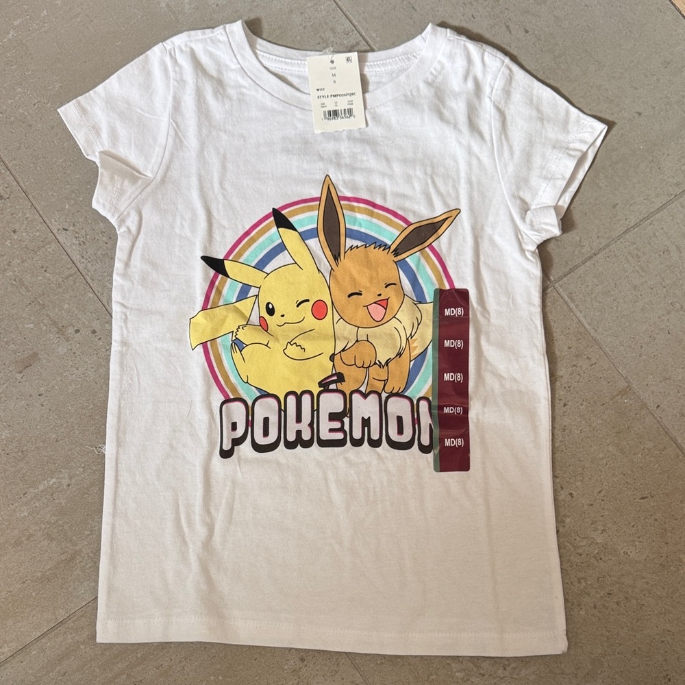 Pokemon Kids White Tee with Pikachu and Eevee